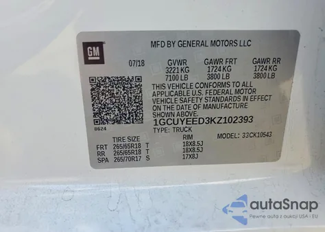 2019 Chevrolet Silverado K1500 Rst from USA, damaged, VIN 1GCUYEED3KZ102393